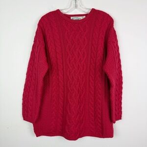 Aran Crafts Vintage Men's Cable Knit Wool Cashmere Sweater in Red Size M